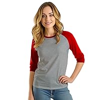 Heather Grey and Red Soft Cotton Jersey 3/4 Sleeve Raglan Shirt Women Basebal Tee | [40062022] Gry&Red Rgln Womn, S