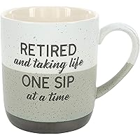 Pavilion Gift Company Retired and Taking Life One Sip at A Time-15oz Speckled Stoneware Coffee Cup Mug, 1 Count (Pack of 1), Beige