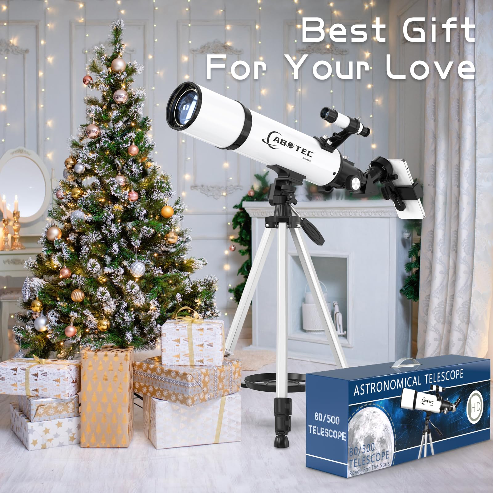 ABOTEC Telescope, 80mm Aperture Telescopes for Adults Astronomy & Kids & Beginners, Portable 500mm Refracting Telescope with an Adjustable Tripod, a Bag, a Phone Adapter & a Wireless Remote