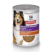 Wet Dog Food, Adult, Sensitive Stomach & Skin, Tender Turkey & Rice Stew, 12.5 oz. Cans 12-Pack
