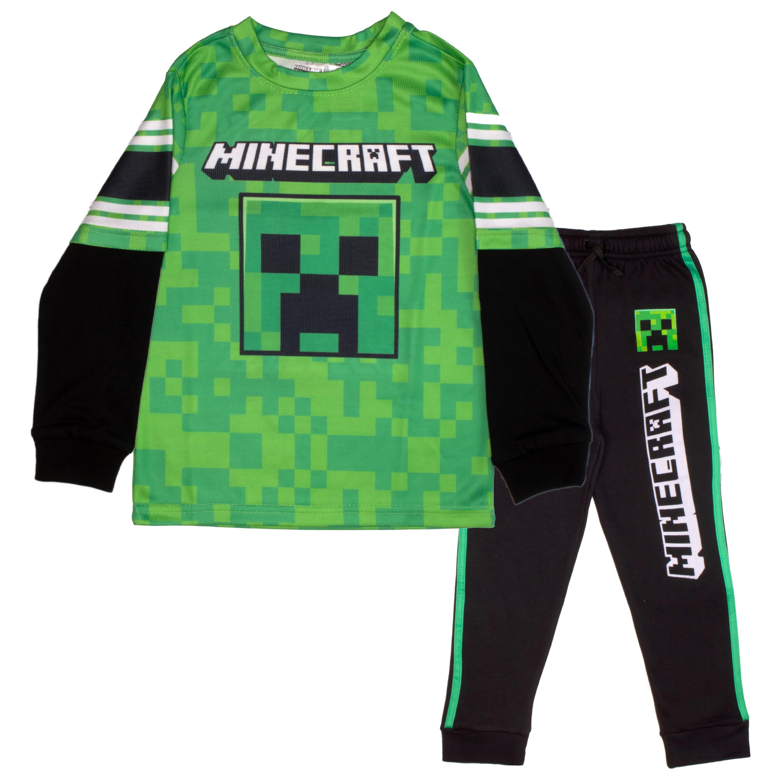 Minecraft Video Game 2-Piece Set, Boys Long Sleeve Active Mesh T-Shirt & Pants 2-Pack Bundle Set