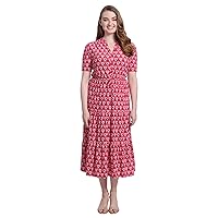 London Times Women's Button Up Short Sleeve Tiered Midi Dress with Waist Tie Detail