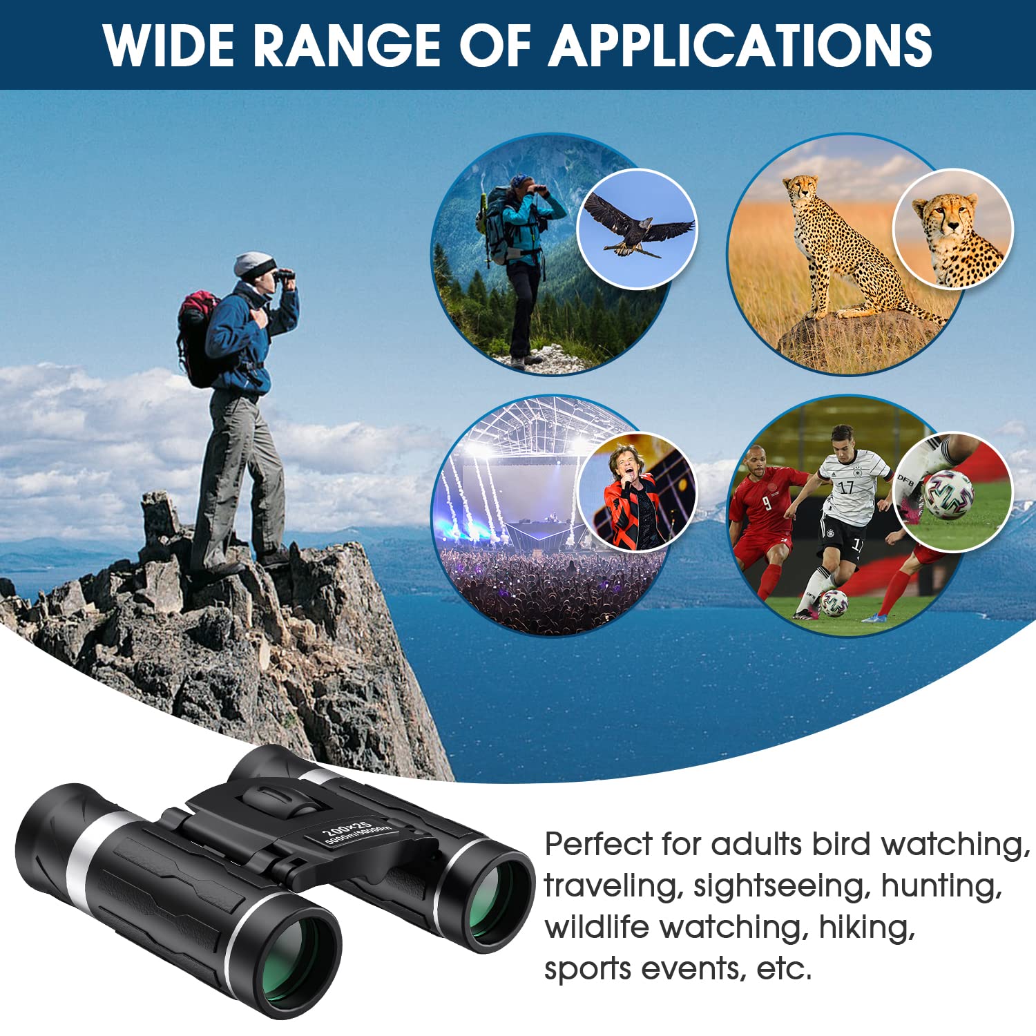 200x25 Compact Binoculars for Adults and Kids, High Powered Mini Pocket Binoculars, Waterproof Small Binoculars for Bird Watching, Hunting, Concert, Theater, Opera, Traveling, Sightseeing