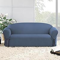 SureFit Duck Solid Box Cushion Sofa One Piece Slipcover, Relaxed Fit, 100% Cotton, Machine Washable, 1 Count (Pack of 1), Bluestone