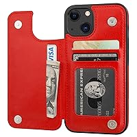 Compatible with iPhone 13 Wallet Case with Card Holder, PU Leather Kickstand Card Slots Case, Double Magnetic Clasp Durable Shockproof Cover 6.1 Inch(Red)