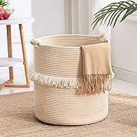 Large Woven Rope Storage Basket, Baby Nursery Hamper for Toy&Clothes, Boho Laundry Hamper for Living Room, 15.7 inchx16.9 inch