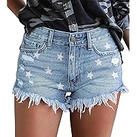 onlypuff Women's Ripped Mid Waisted Denim Shorts with Pockets