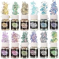 LET'S RESIN Opal Chunky Glitter for Resin, 12 * 10g Craft Powder for Tumblers/Slime, Iridescent Chameleon Glitter Sequins Festival Decor(Each 0.35oz)
