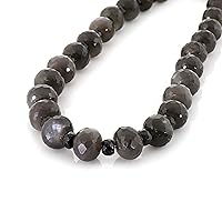 Natural Grey Moonstone and Black Spinel Gemstone Beaded Necklace in Silver Best Gift for Women and Girls, Carat Weight 449.5 (Approx.)