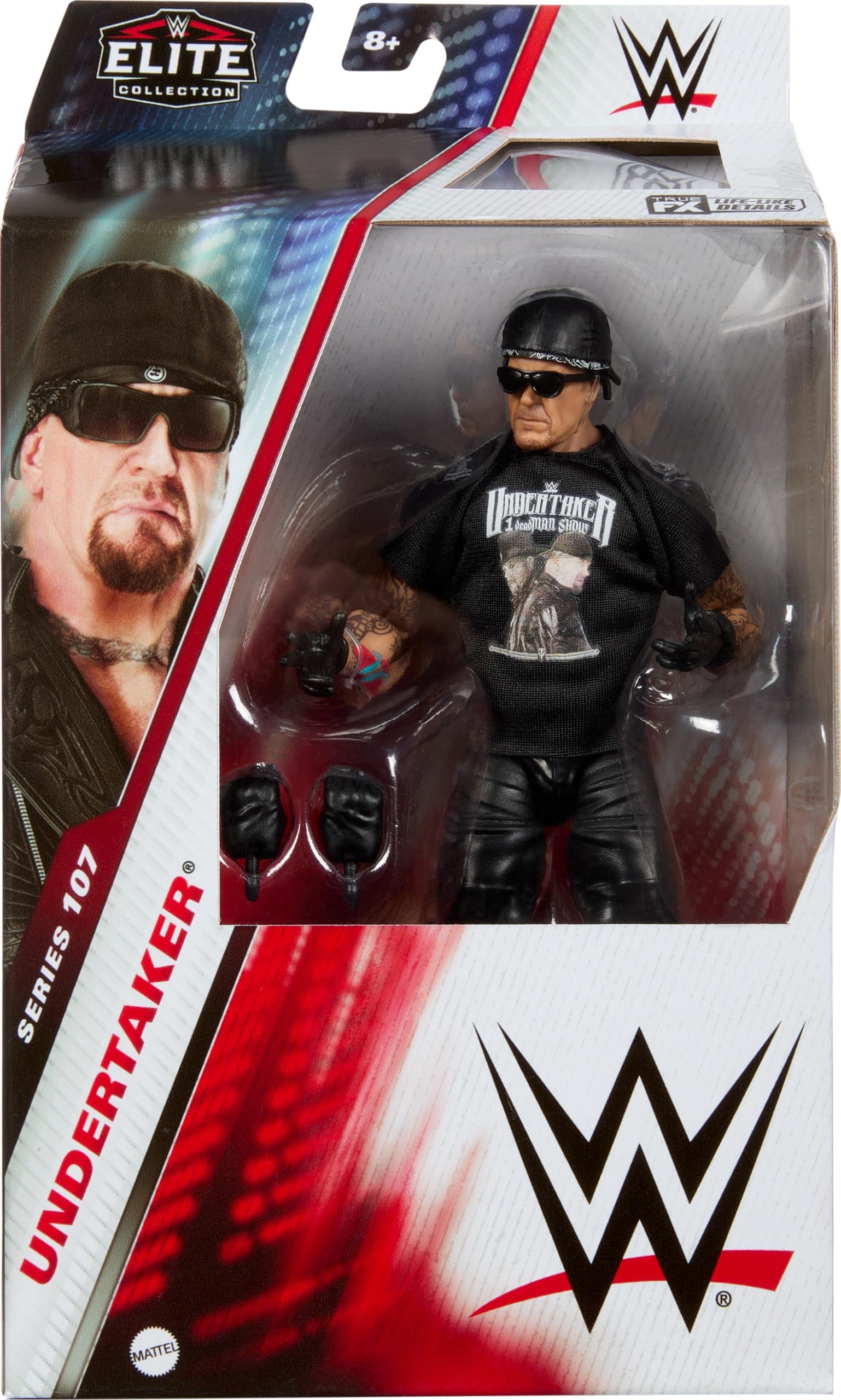 Mattel WWE Elite Action Figure & Accessories, 6-inch Collectible Undertaker with 25 Articulation Points, Life-Like Look & Swappable Hands