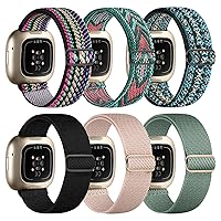 Chinbersky 6 Pack Wristbands Compatible with Fitbit Versa 3 Wristband/Fitbit Versa 4 Wristband/Fitbit Sense Wristband Women Men, Adjustable Stretch Nylon Sports Band for Fitbit Versa 4/Versa 3/Sense