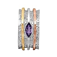 Spinner Ring with Purple Amethyst 925 Sterling Silver Fidget Band Meditation Ring for Men Women Anxiety Stress Free Relieving Ring