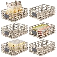 mDesign Hyacinth Open Weave Kitchen Cabinet Pantry Basket with Built-in Chalkboard Label for Organizing Kitchen Pantry, Cabinet, Cupboard, Shelves - Holds Food, Drinks, Snacks, 6 Pack, Gray Wash