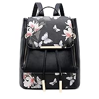 Fashion Shoulder Bag Rucksack PU Leather Women Ladies Backpack Travel bag (Black Flower)