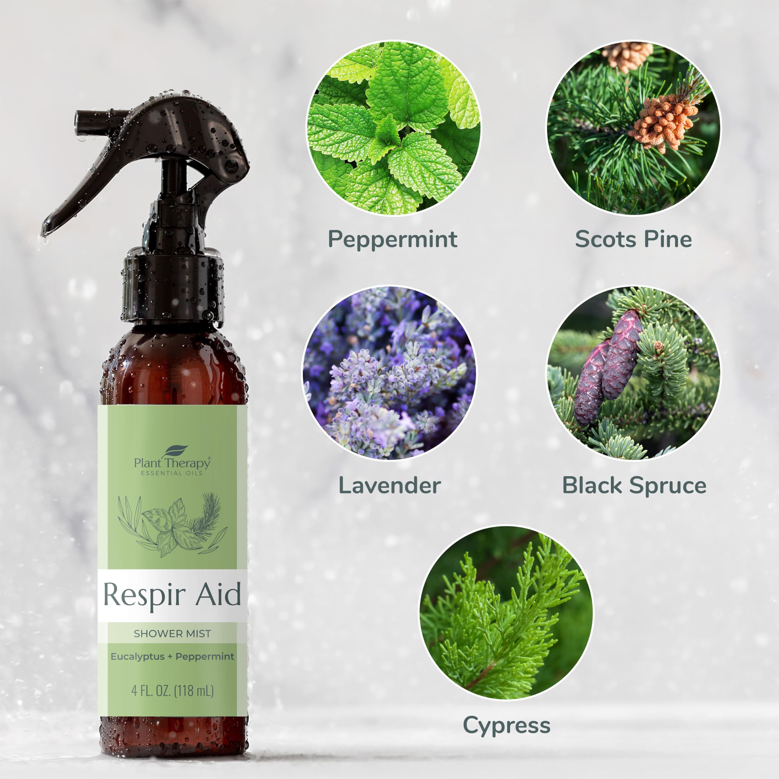 Plant Therapy Respir Aid Shower Mist 4 oz Refreshing & Crisp Aroma, Great to Help Clear Congestion, Easy Way to Enjoy Aromatherapy