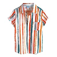 VATPAVE Boys Striped Button Down Shirt Short Sleeve Hawaiian Shirt Casual Summer Beach Shirts with Pocket
