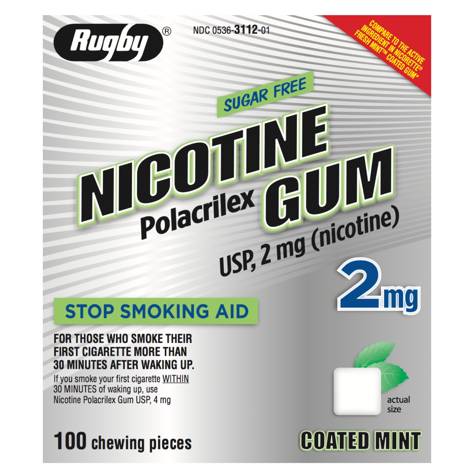 Nicotine Gum 2mg Sugar Free Coated Mint Generic for Nicorette 100 Pieces per ... - Buy Packs and SAVE (Pack of 3)