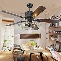 Ceiling Fan Light with Lighting and Remote Control Dimmable E27 Fan Ceiling Light LED Fan Chandelier Loft Fan Ceiling Lamp Retro Living Room Bedroom Dining Room Fan Mute Fan Lamp