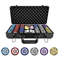 Clay Poker Chips, 300-Piece Poker Chip Set with K-Type Shock Resistant Poker Case, 14 Gram Numbered Casino Clay Chips, Cards, Buttons and Dices for Texas Holdem Blackjack Gambling