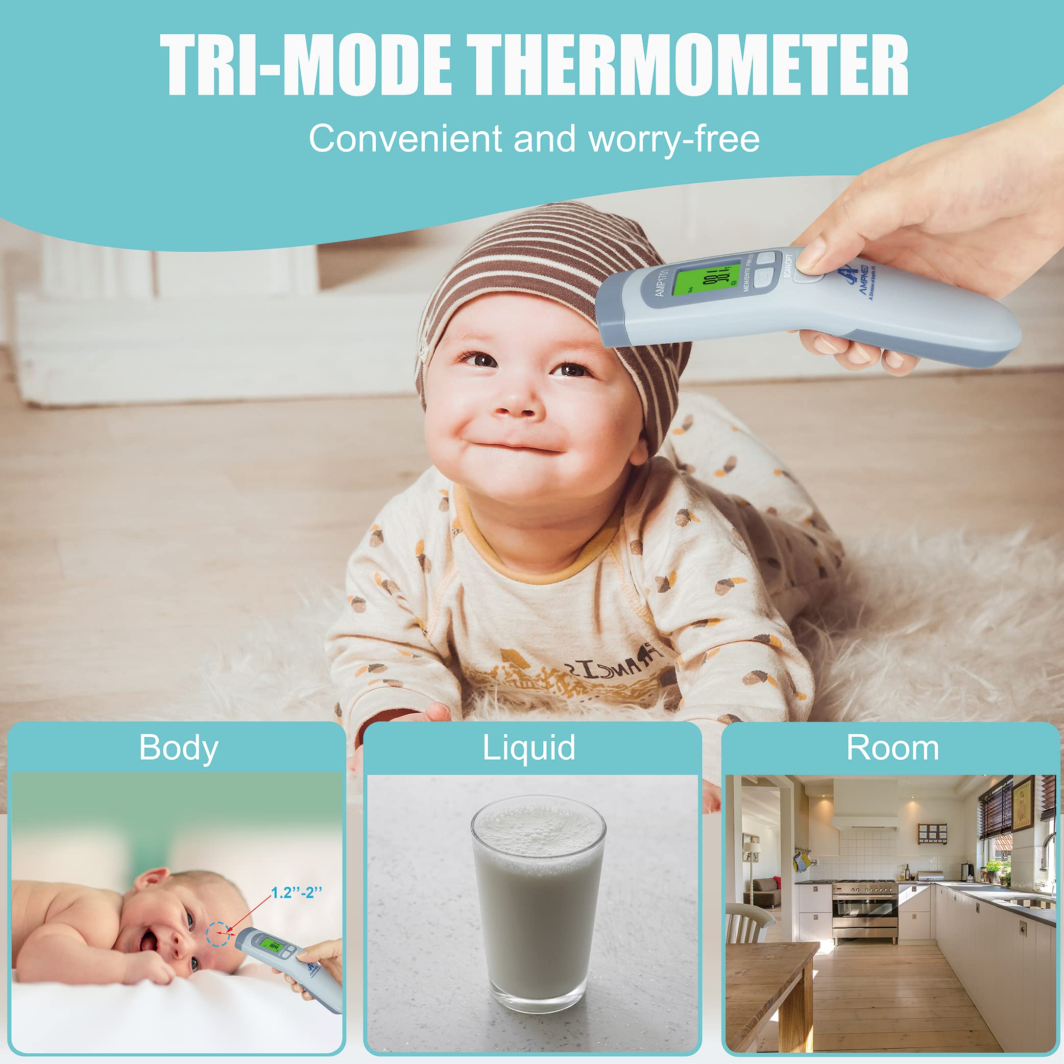 Amplim Non Contact/No Touch Forehead Thermometer for Adults, Kids, and Babies, Accurate Hospital Medical Grade Touchless Temporal Thermometer FSA HSA Approved, Serenity