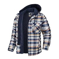 MAGCOMSEN Men's Flannel Jacket with Removable Hood 5 Pockets Quilted Plaid Shirt Jackets Winter Coats Thick Flannel Hoodie