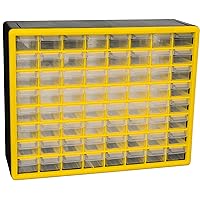 Akro-Mils 10164 64 Drawer Plastic Parts Storage Hardware and Craft Cabinet, 20-Inch W x 6-Inch D x 16-Inch H, Yellow