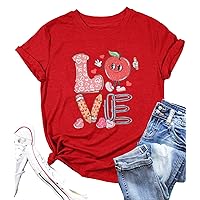 Valentine's Day Shirt Woman Love Valentine Teacher Shirts Love Heart Graphic Tshirt Casual Short Sleeve Tee Tops