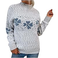 Women's Mock Neck Snowflake Patterns Sweater Casual Long Sleeve Knit Pullover 2023 Fall Winter Fashion Jumpers Tops