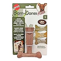 SPOT Bam-Bones Plus T Bone - Bamboo Fiber & Nylon, Durable Long Lasting Dog Chew for Aggressive Chewers – Great Toy for Adult Dogs & Teething Puppies Under 30lbs, Non-Splintering, 4in, Beef Flavor