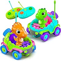 MindSprout Dino Chasers Set of 2 Remote Control Car for Toddler, Kids Toys Age 2 3 4 5, Boys & Girls Birthday Gift, Dinosaur Toy 2-4, LED Lights & Music