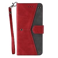 XRJNFHI-- Case Flip for Samsung Galaxy S24 Ultra/S24 Plus/S24, Wrist Strap Leather Wallet Case, Magnetic Book Folio Cover Shockproof (S24 Ultra,Red)