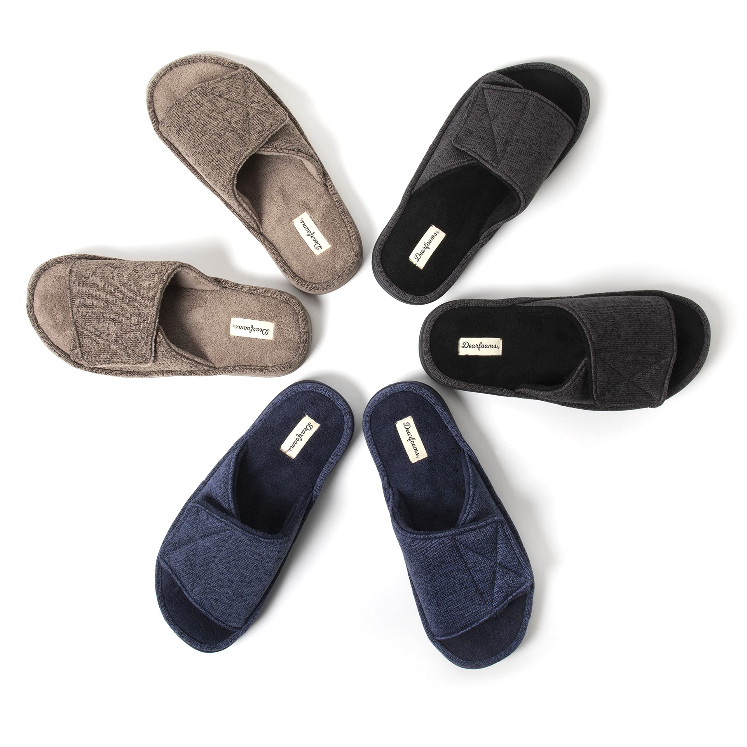 Dearfoams Men's Indoor/Outdoor Adjustable Machine Washable Memory Foam Terry Slide Slipper