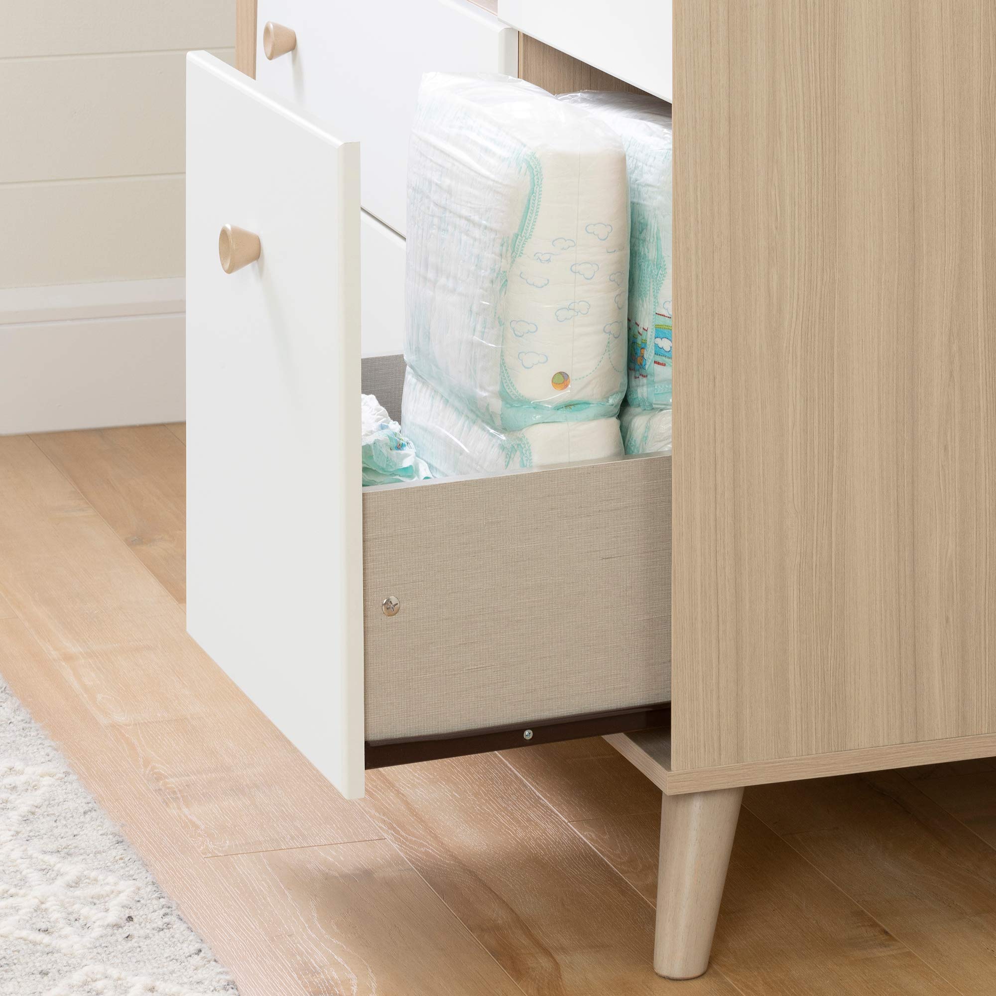 South Shore Yodi Changing Table with Drawers, Soft Elm and White