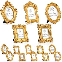 Maitys Mini Picture Frames Vintage Tiny Frames Antique Photo Frame Baroque Ornate Resin Oval Frame Table Top Display Frame Home Wedding Decor(Gold, 15 Pcs)