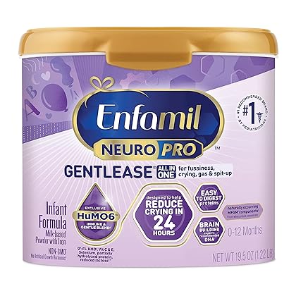 Enfamil NeuroPro Gentlease Baby Formula, Infant Formula Nutrition, Brain and Immune Support with DHA, Proven to Reduce Fussiness, Crying, Gas and Spit-up in 24 Hours, Reusable Tub, 19.5 Oz, White