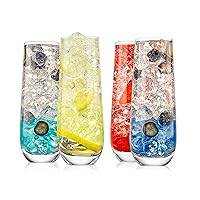 NutriChef Champagne Flutes Stemless 9.4oz Set of 2 Elegant Clear Crystal Glass Drinkware w/Narrow Rim Seamless Bowl, Lead-Free Dishwasher Safe Sparkling Wine Glassware Perfect for Any Occasion