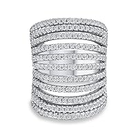Bling Jewelry Geometric Fashion Cubic Zirconia Pave CZ Full Finger Armor Cocktail Statement Wide Multi Band Ring For Women Teen .925 Sterling Silver