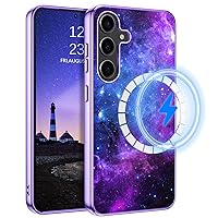 GUAGUA for Samsung Galaxy S24 Magnetic Case Glow in The Dark, Compatible with Magsafe Noctilucent Luminous Space Nebula Slim Protective Anti Scratch Phone Case for Samsung S24 6.2'', Blue Nebula