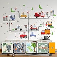 Large Car Wall Decals for Kids by Lipastick - 132 pcs Transports Wall Stickers Peel and Stick Truck Stickers - Wall Decals for Boys Kids Baby Room - Construction Cars City Wall Decor Removable L Size
