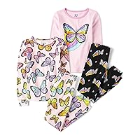 The Children's Place Girls' Long Sleeve Top and Pants Snug Fit 100% Cotton 4 Piece Pajama Set