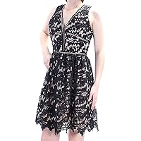 Women's Lace Fit & Flare Dress (Deep Black, X-Small)