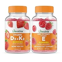 Lifeable Vitamin D3 + Vitamin K2 + Vitamin E, Gummies Bundle - Great Tasting, Vitamin Supplement, Gluten Free, GMO Free, Chewable Gummy