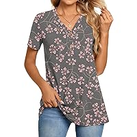 BISHUIGE Womens Henley Tunic Tops Button Up T-Shirts V-Neck Casual Blouses