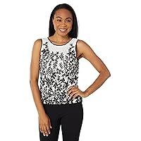 BCBGMAXAZRIA Women's Fitted Sleeveless Round Neck Embroidered Top