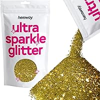 Hemway Ultra Sparkle Glitter - Multi-Size Chunky Fine Cosmetic Glitter Mix for Body Face Hair Eye Nail Art Festival, Crafts for Tumbler Resin Decorations - Gold - 100g / 3.5oz