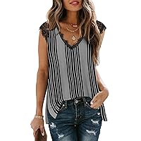 XIEERDUO Women's V Neck Lace Tank Tops Summer Casual Sleeveless Shirts Tops Side Split