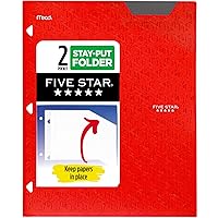 Five Star 2-Pocket Folder, Plastic Folder with Stay-Put Tabs, Fits 3 Ring Binder, Holds 8-1/2