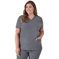 Hanes Womens Healthcare Top, Moisture-Wicking Stretch Shirts, Ribbed Back Panel Medical-Scrubs-Shirts, Ebony Heather, 3X US