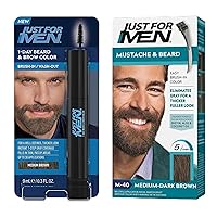 Just For Men Mustache & Beard + 1-Day Beard & Brow Color Bundle - Mustache & Beard Medium-Dark Brown M-40 for Long-Lasting Color, 1-Day Beard & Brow Color Medium Brown for Fuller, Well-Defined Look