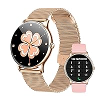 Smart Watches for Women (Answer/Make Calls) Compatible with iPhone/Android Phones, Round Fitness Tracker with Heart Rate Monitor Sleep/Steps Tracker Metal Strap 2 Bands
